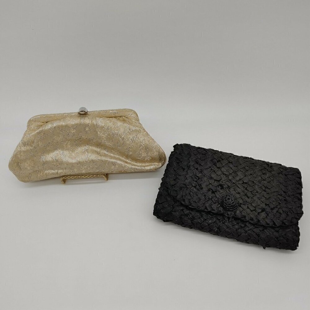 Set Of 2 Aldana Womens Golden Black Floral And Braided Buckle Clutch Wallet